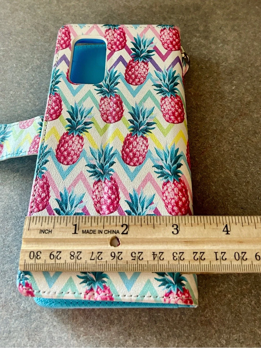 Samsung Galaxy A12 Pineapple Print Wallet Phone Case in Pink & Teal